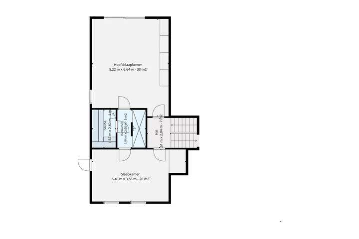 Plattegrond tuinniveau: hoofdslaapkamer 33 m², slaapkamer 20 m², sauna en badkamer