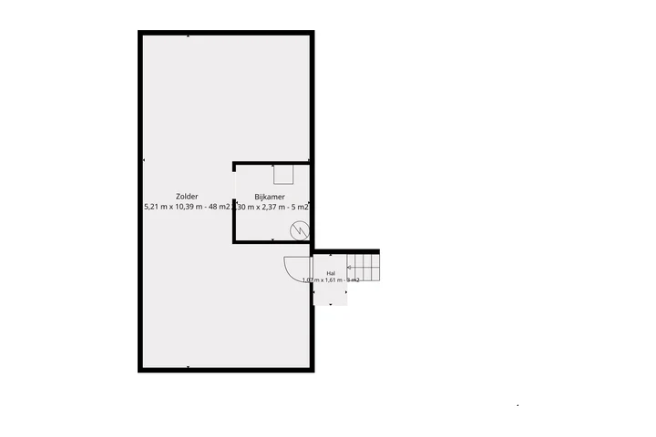 Plattegrond zolder: 48 m² met bijkamer